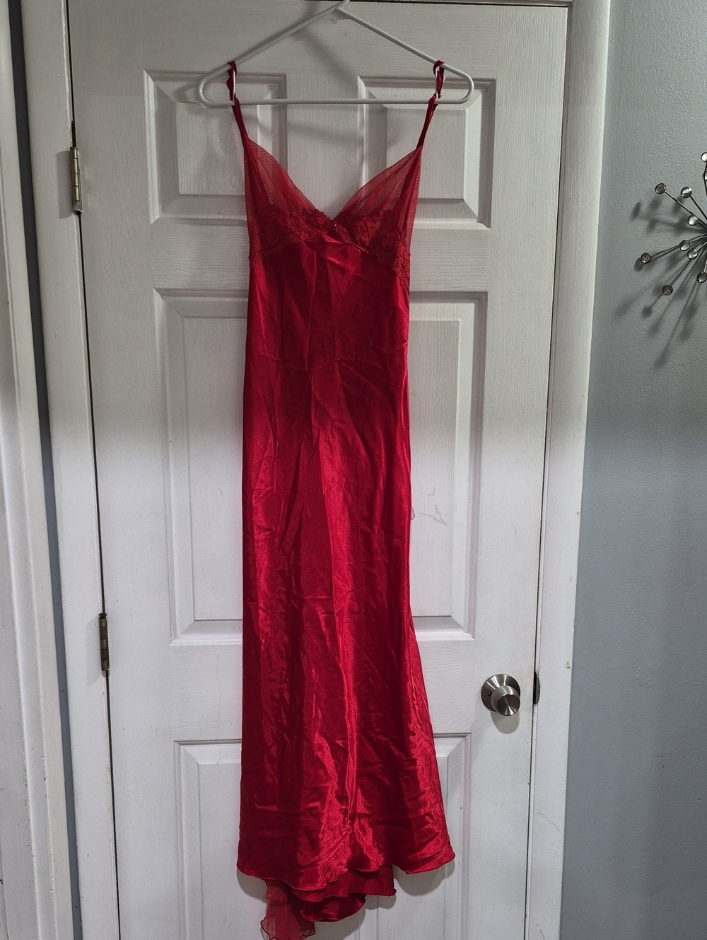 Ashro Long Red Satin and Mesh Lingerie Nightgown XL Sexy